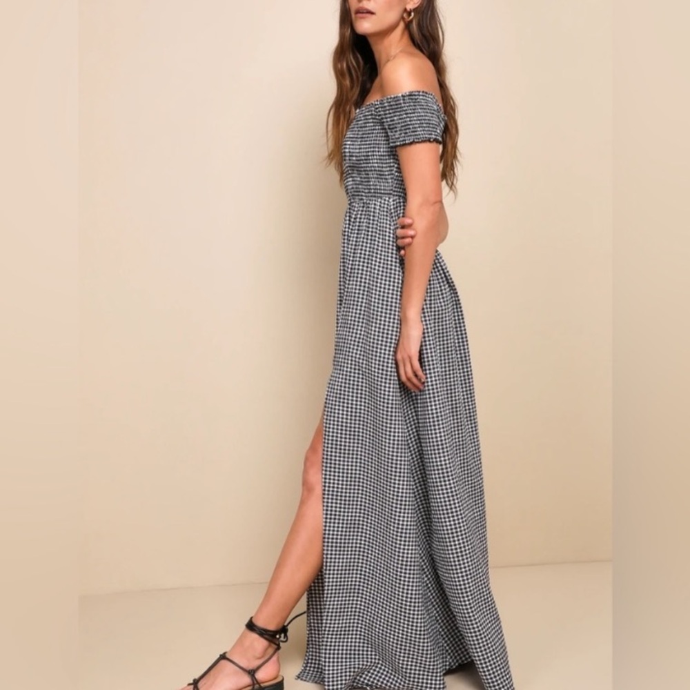 Lulus Patsy Black White Gingham Off-The-Shoulder … - image 2